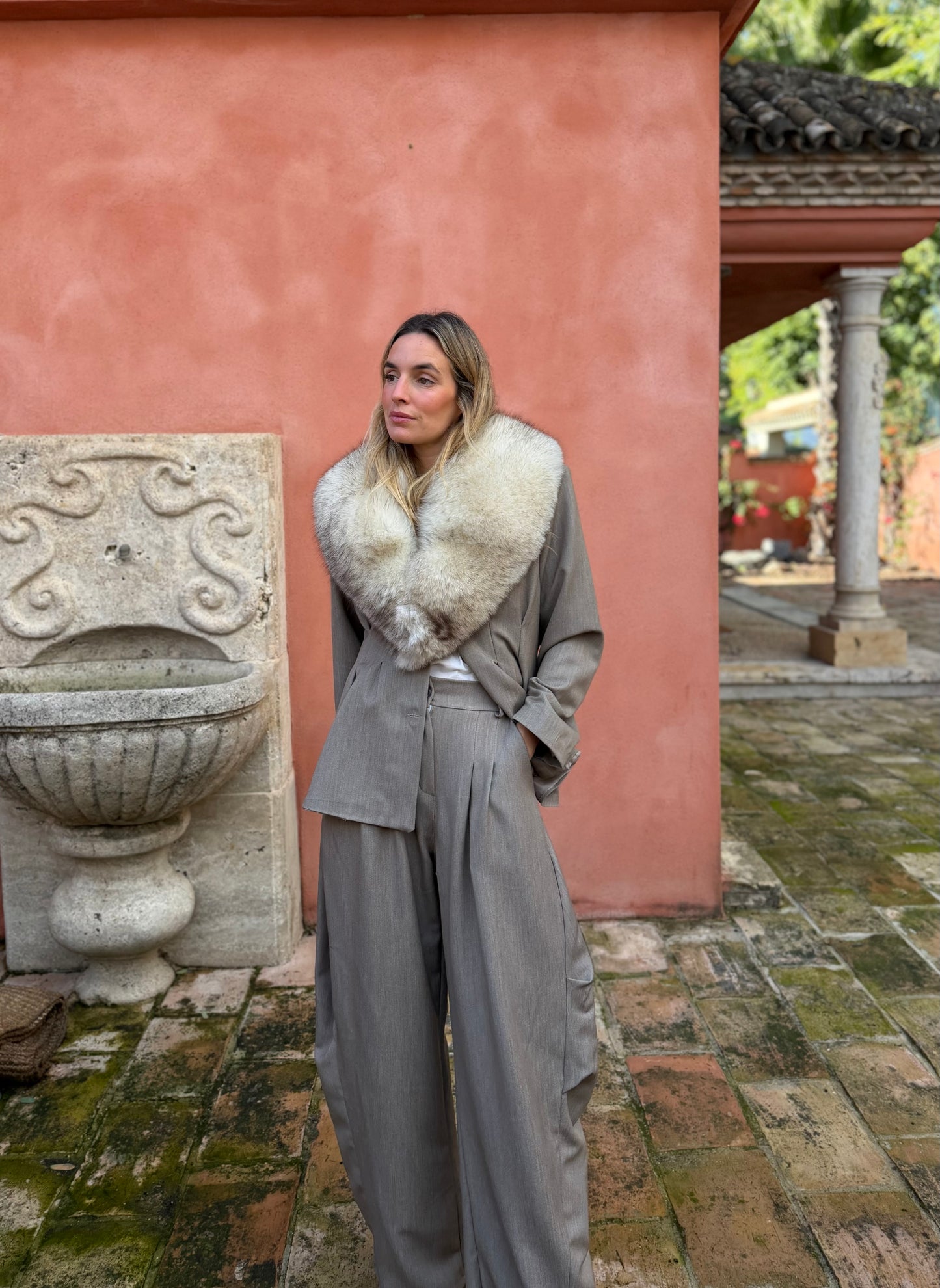 Pantalón traje tablas visón