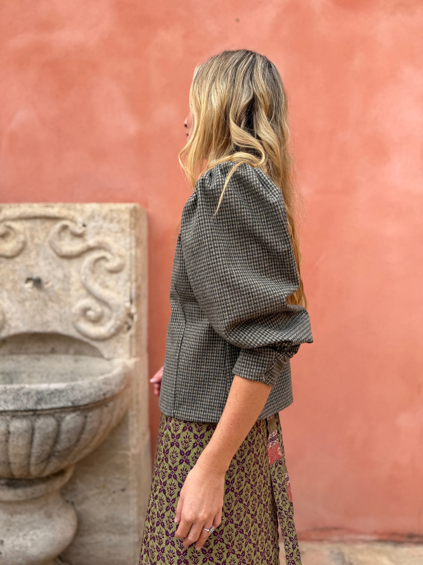 Chaqueta espiga caqui y beige