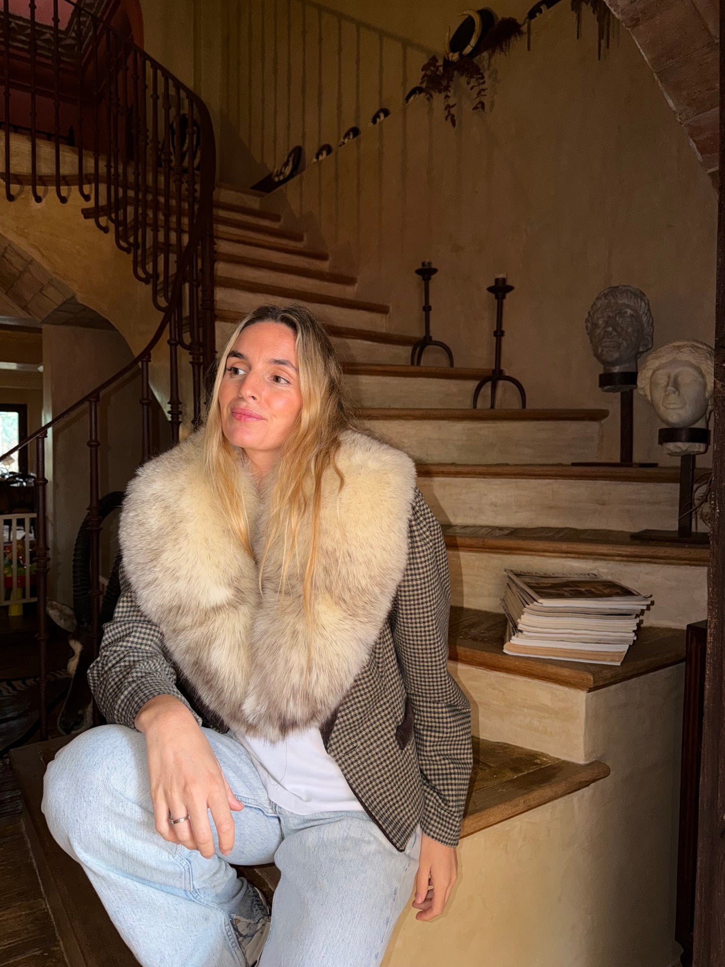 Chaqueta pata de gallo gris y beige