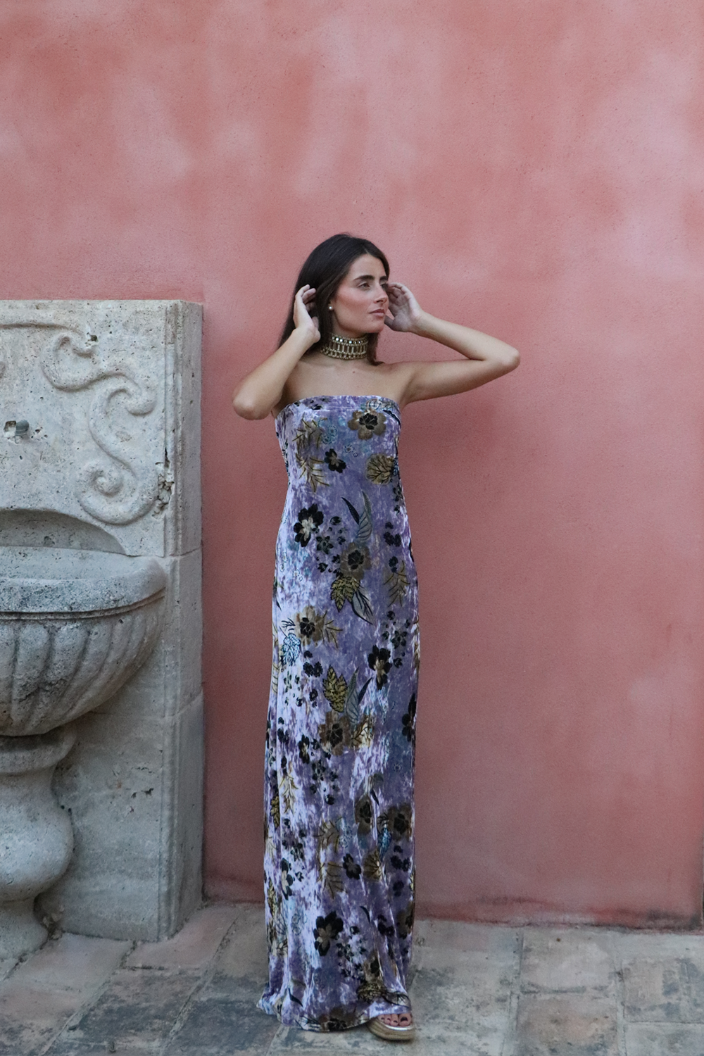 Vestido Terciopelo flor berenjena