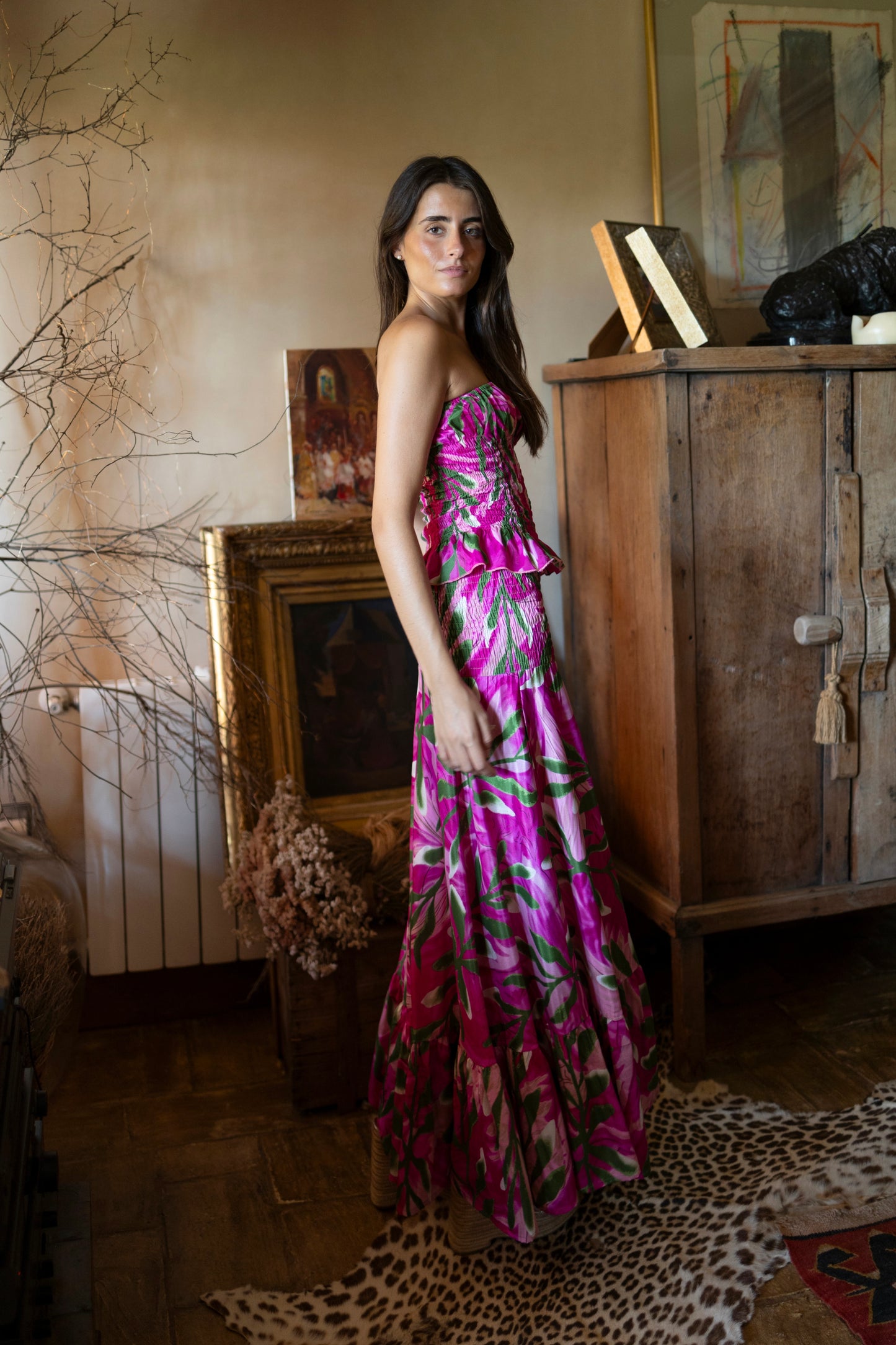 Conjunto Lanzarote hoja fucsia