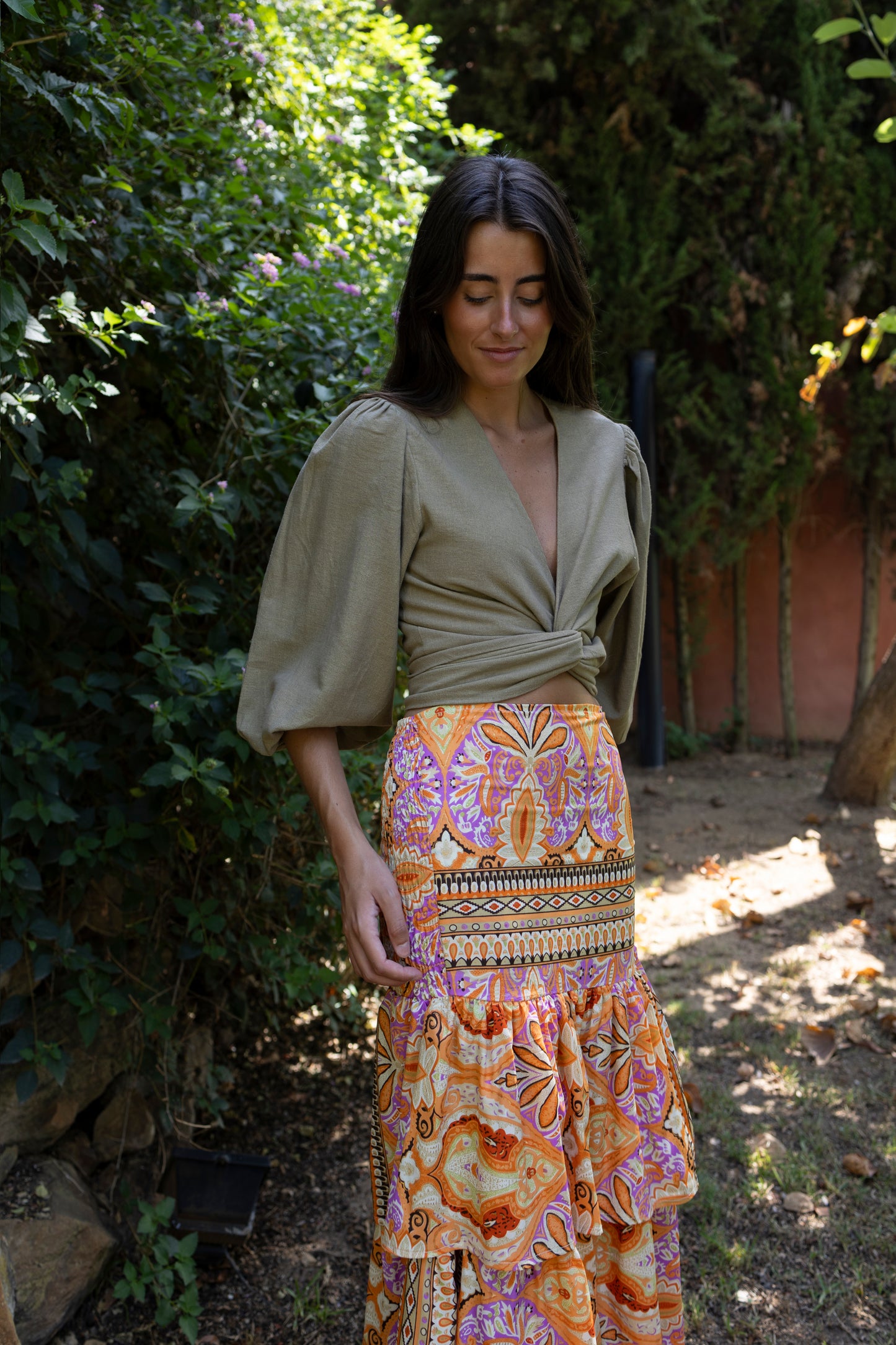 Falda Tenerife flor naranja