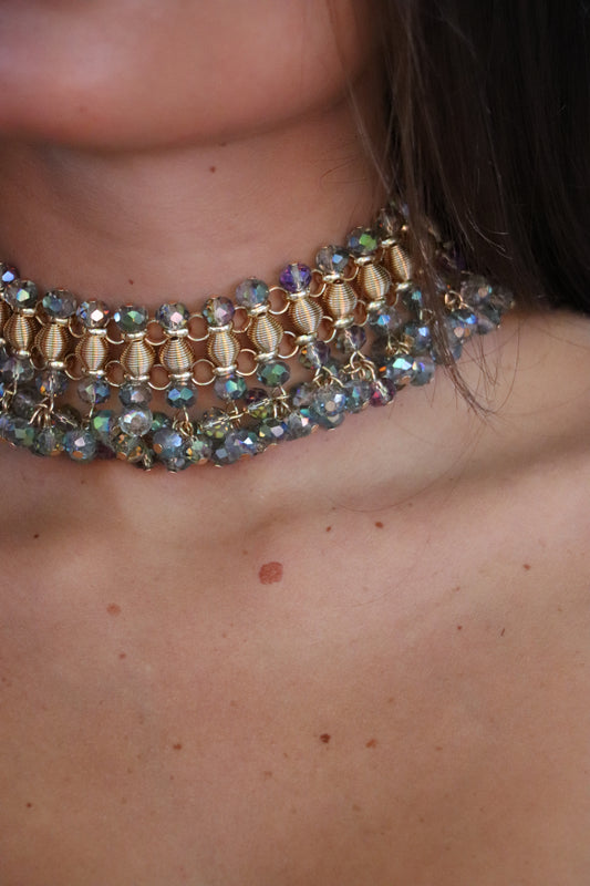 Choker cristal verde grisaceo