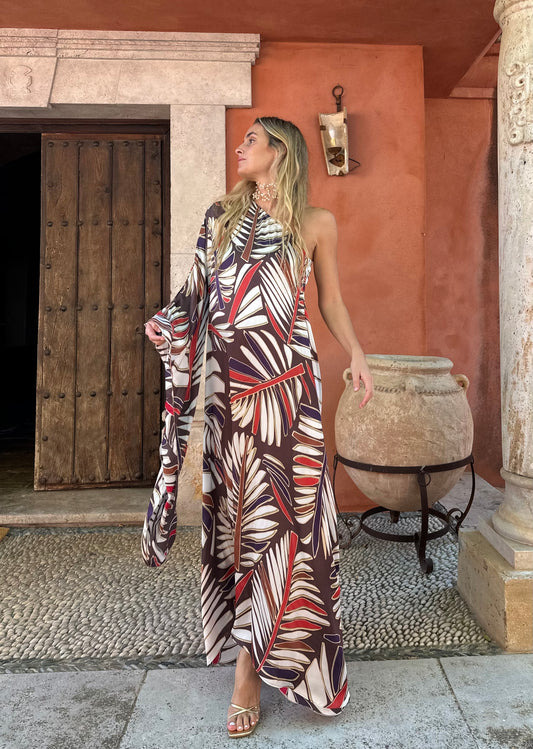 Vestido seda hoja
