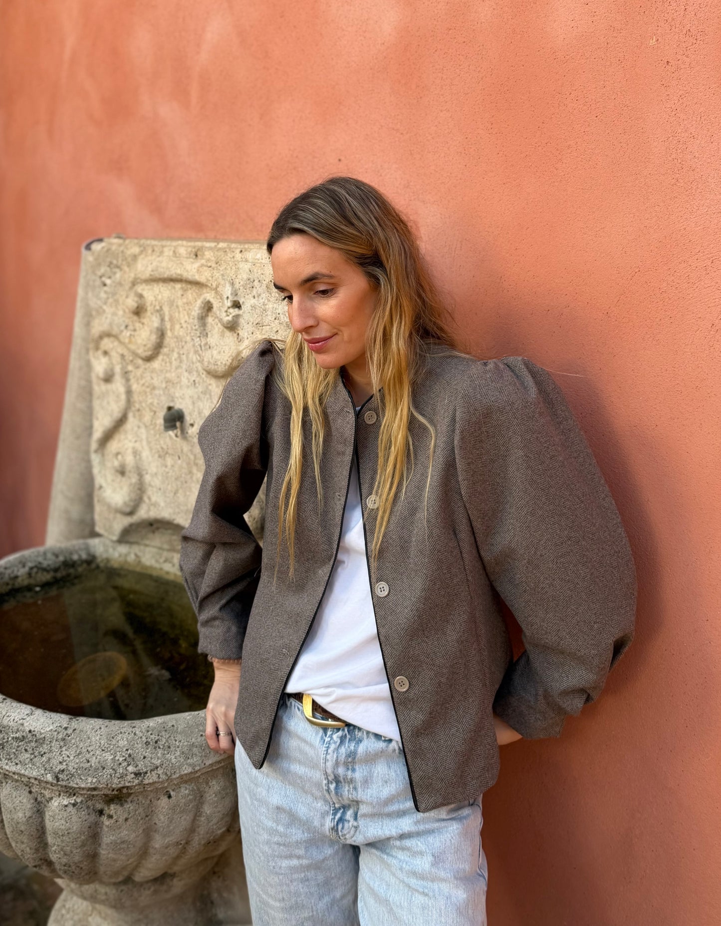 Chaqueta espiga topo