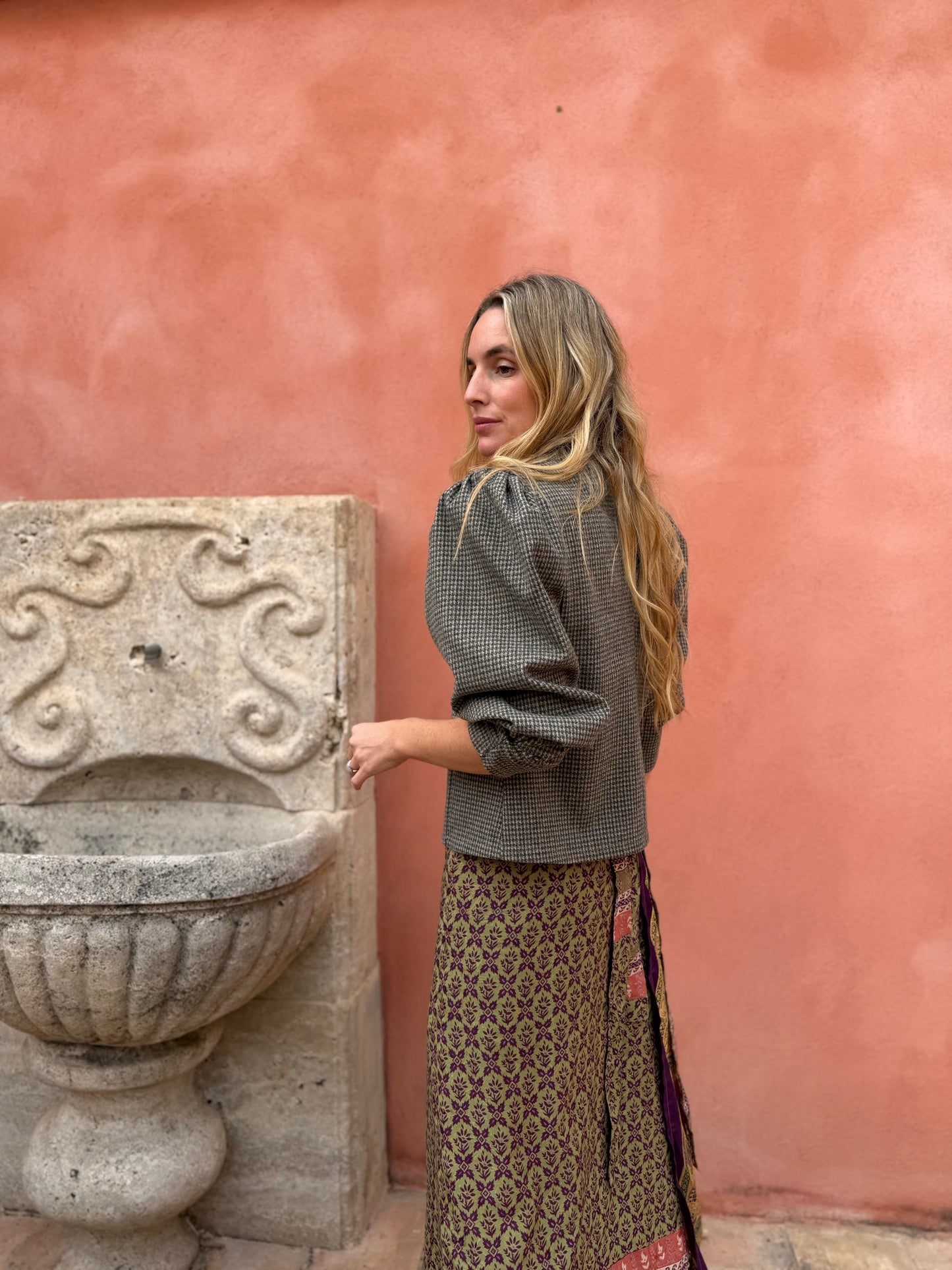 Chaqueta espiga caqui y beige