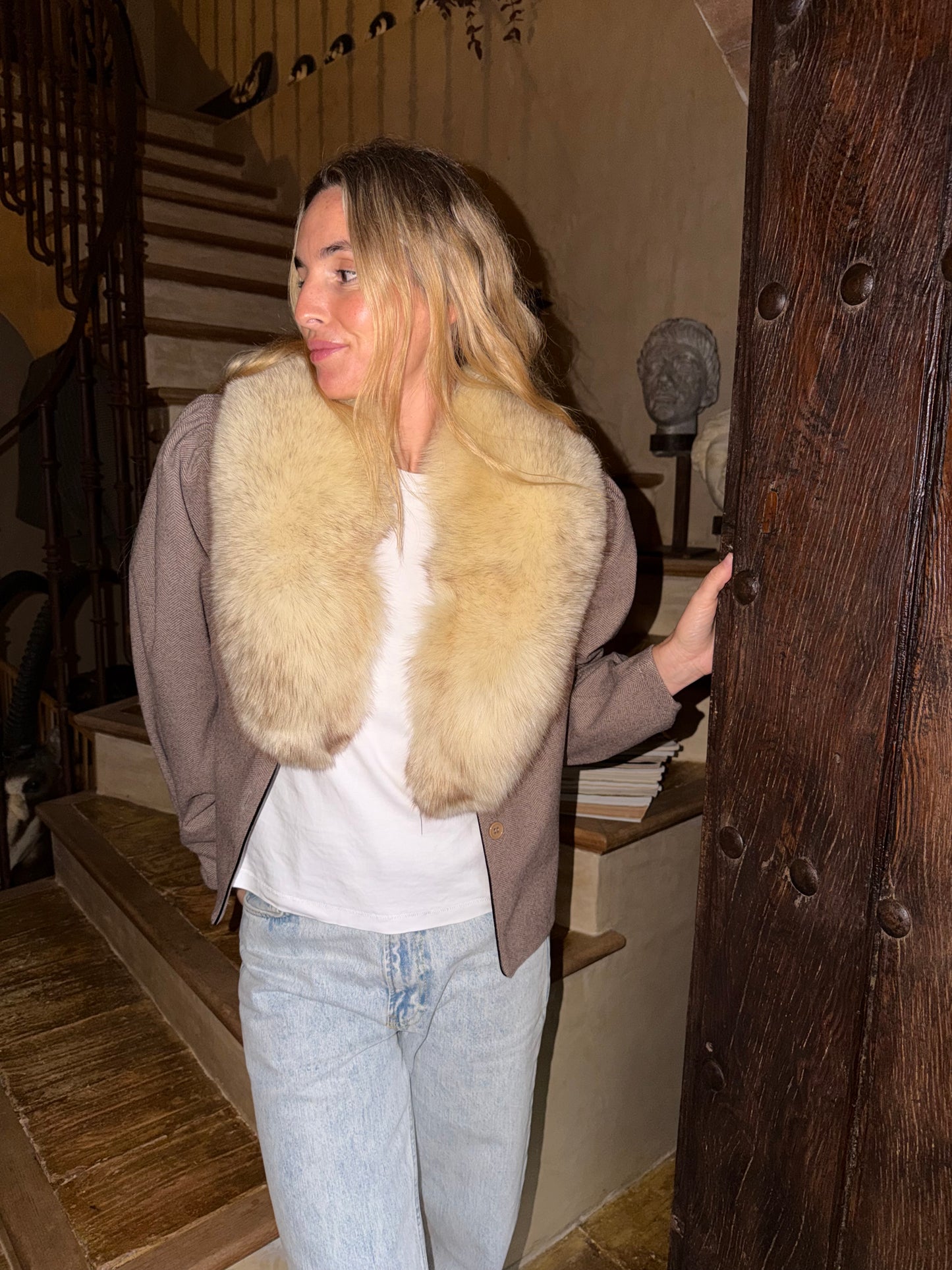 Chaqueta espiga beige