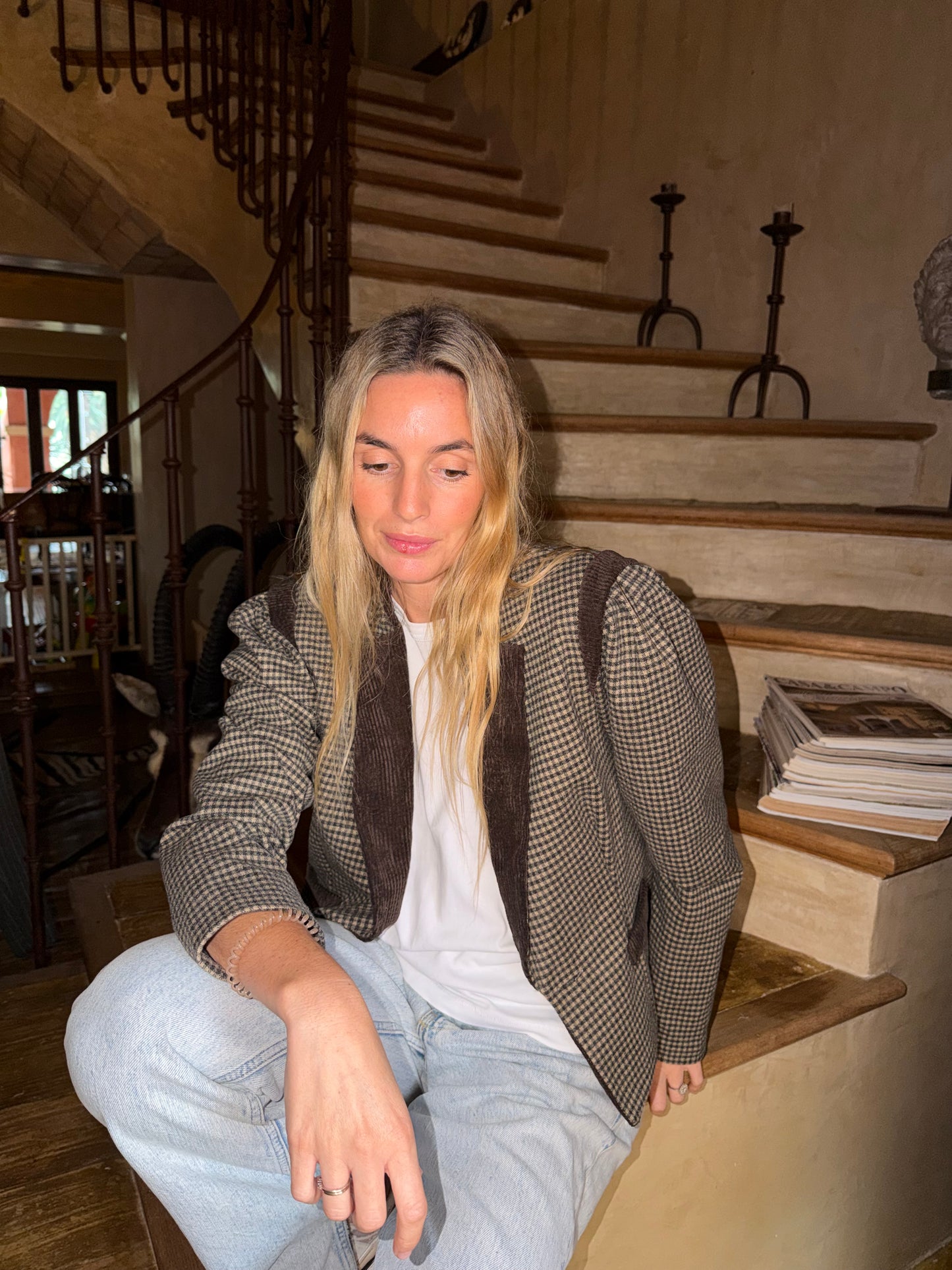 Chaqueta pata de gallo gris y beige