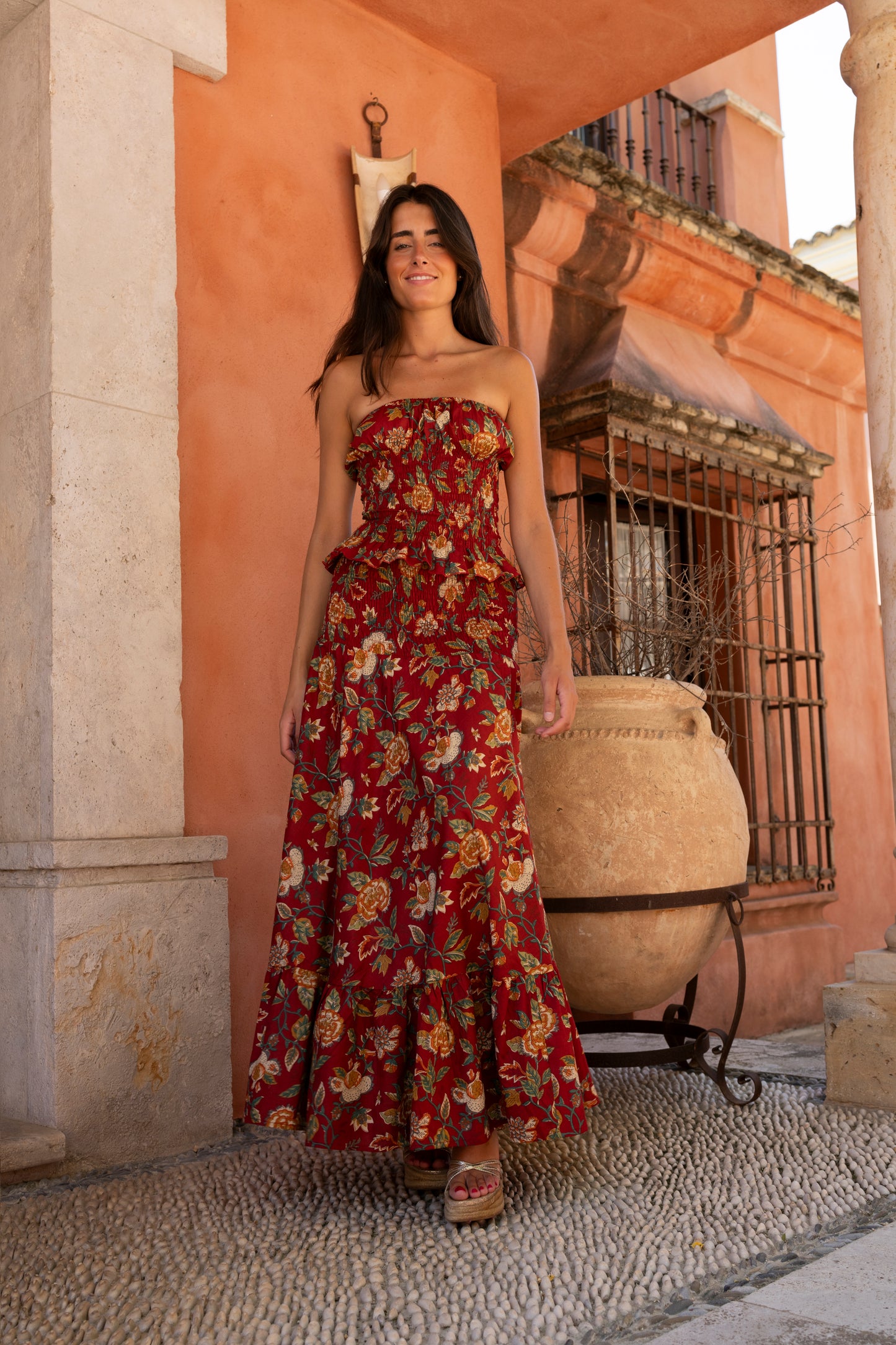 Conjunto Lanzarote flor burdeos