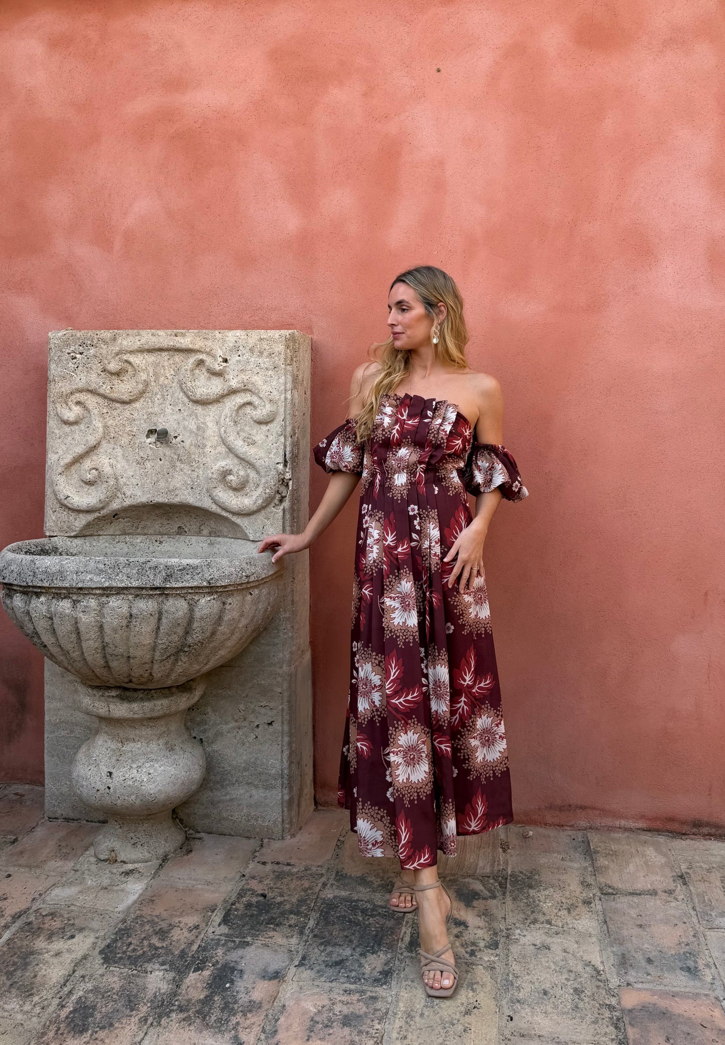 Vestido Tablas Burdeos