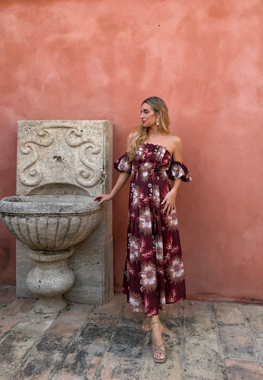 Vestido Tablas Burdeos