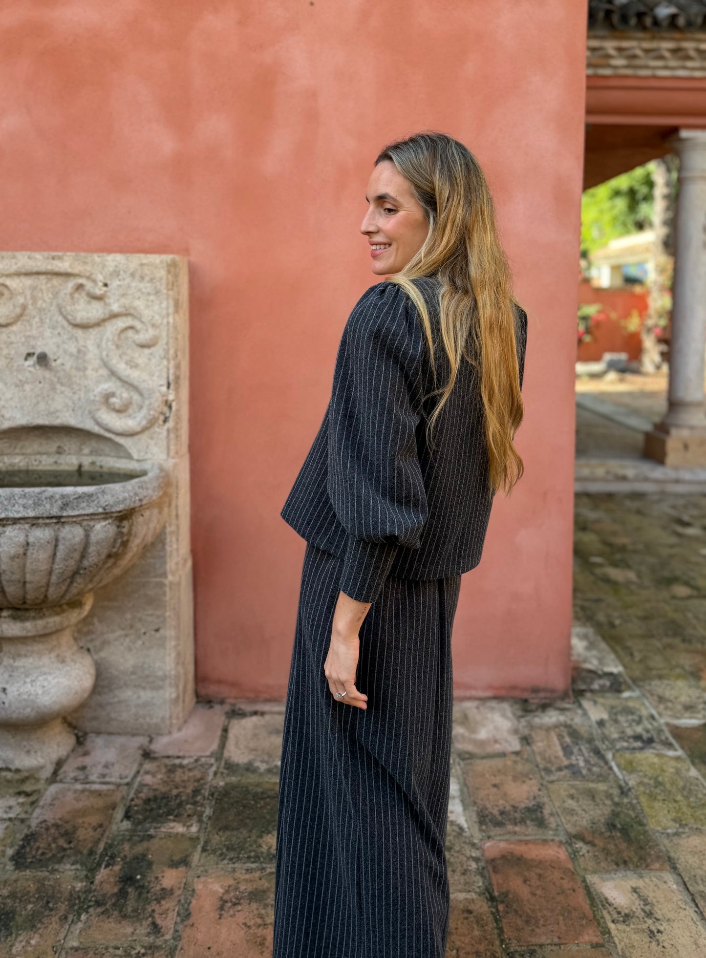 Chaqueta lana raya diplomática gris