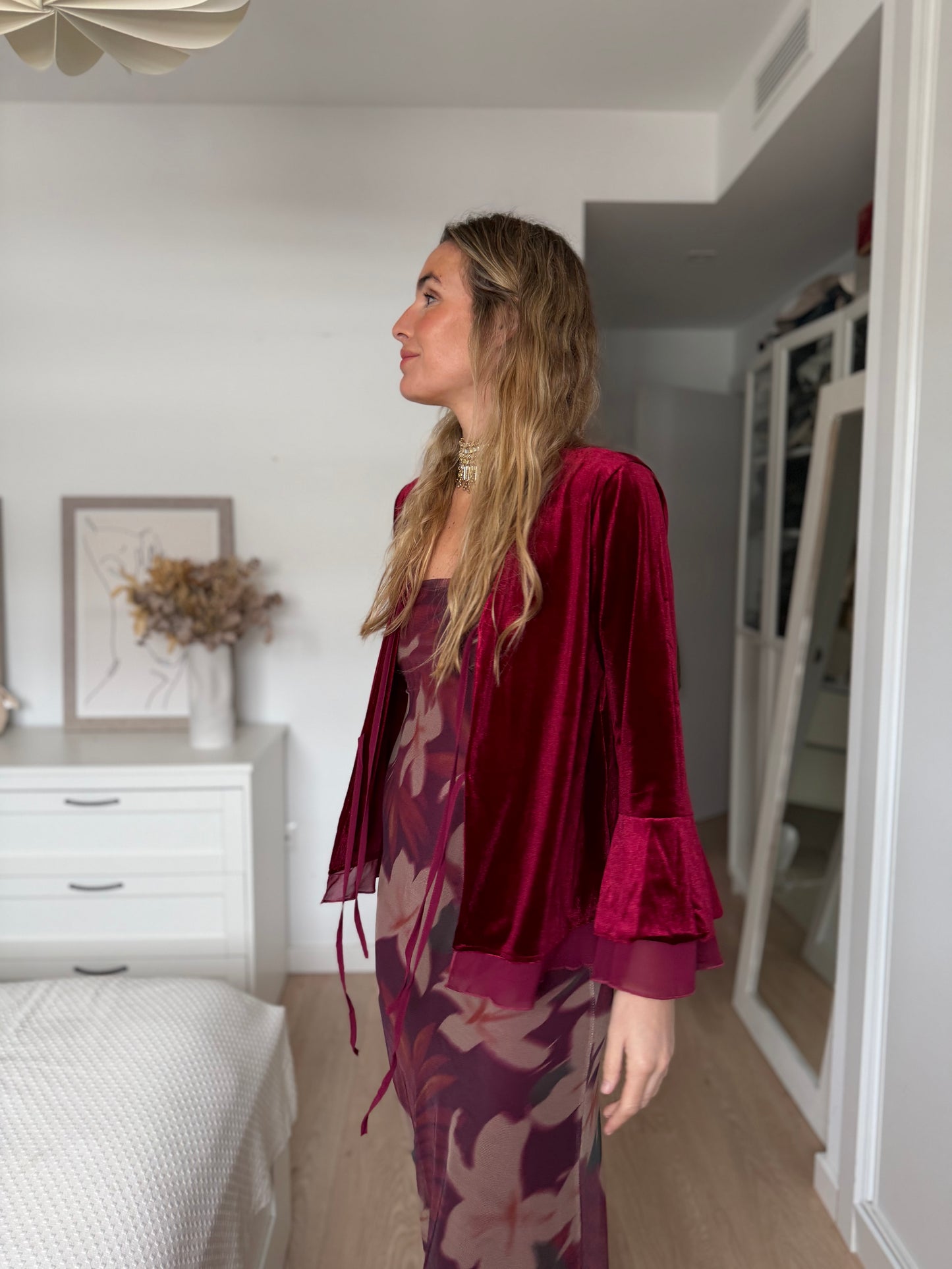 Vestido tul flores berenjena