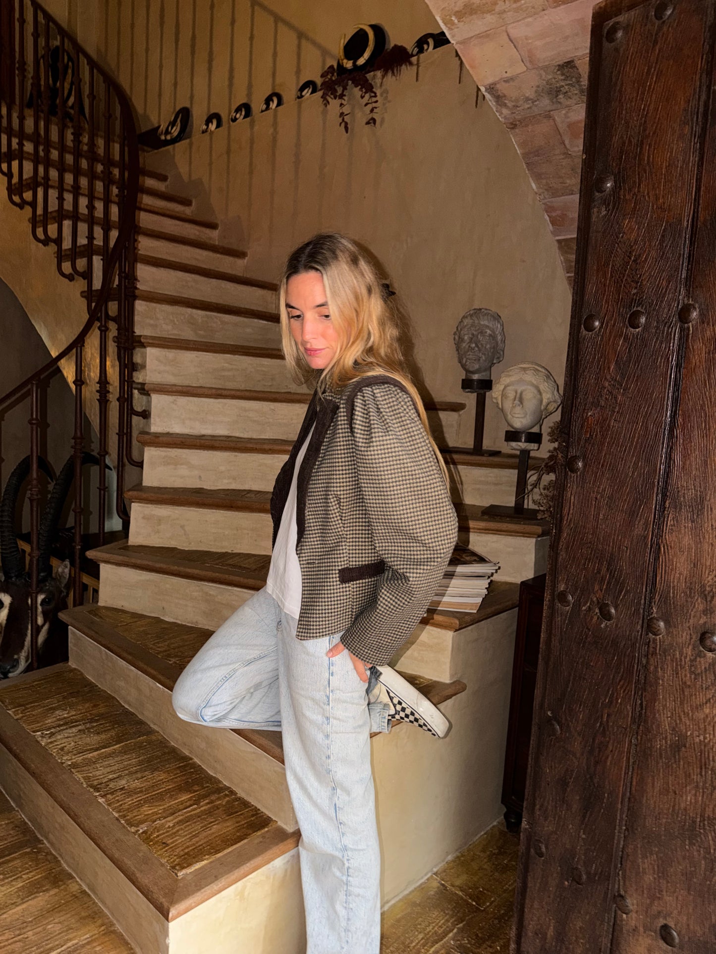 Chaqueta pata de gallo gris y beige