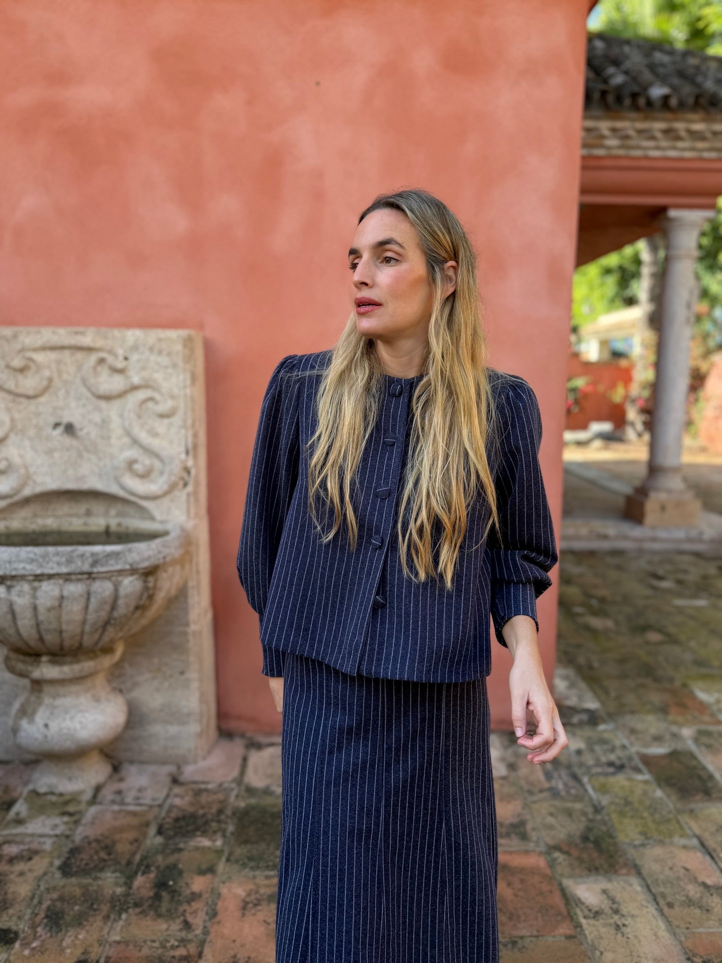 Chaqueta lana raya diplomática azul marino