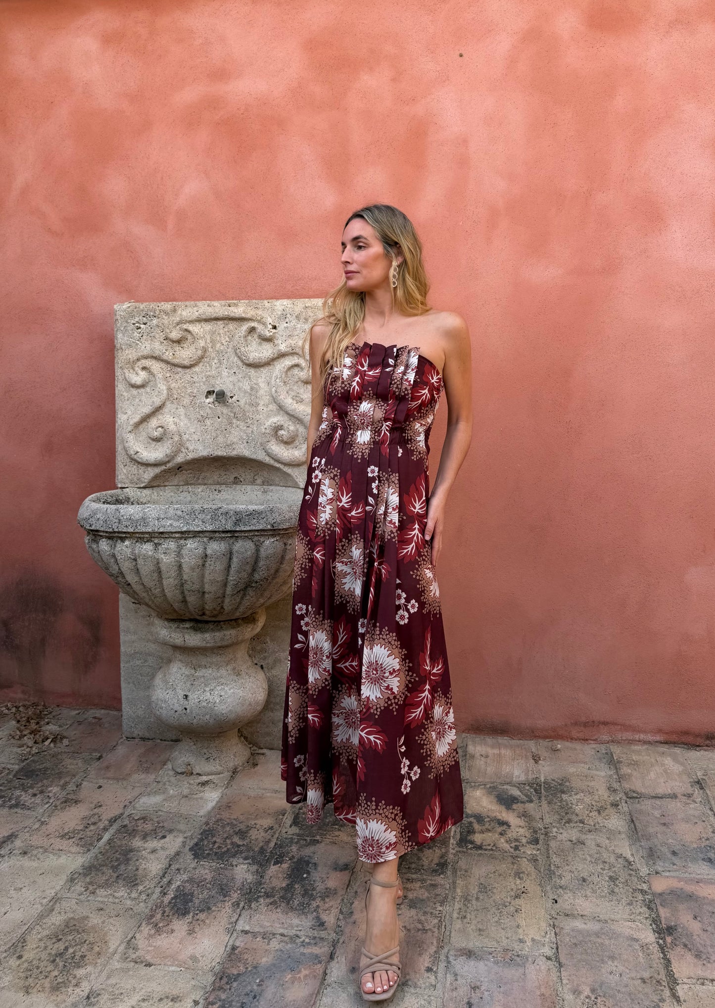 Vestido Tablas Burdeos