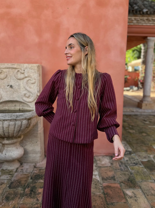 Chaqueta lana raya diplomática burdeos