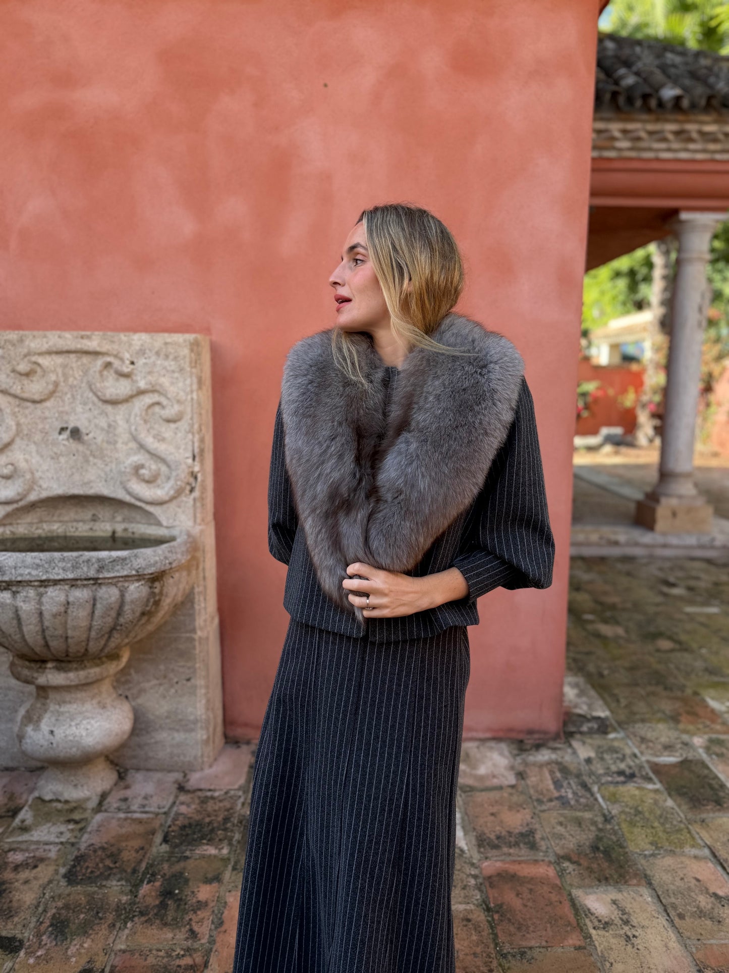 Chaqueta lana raya diplomática gris