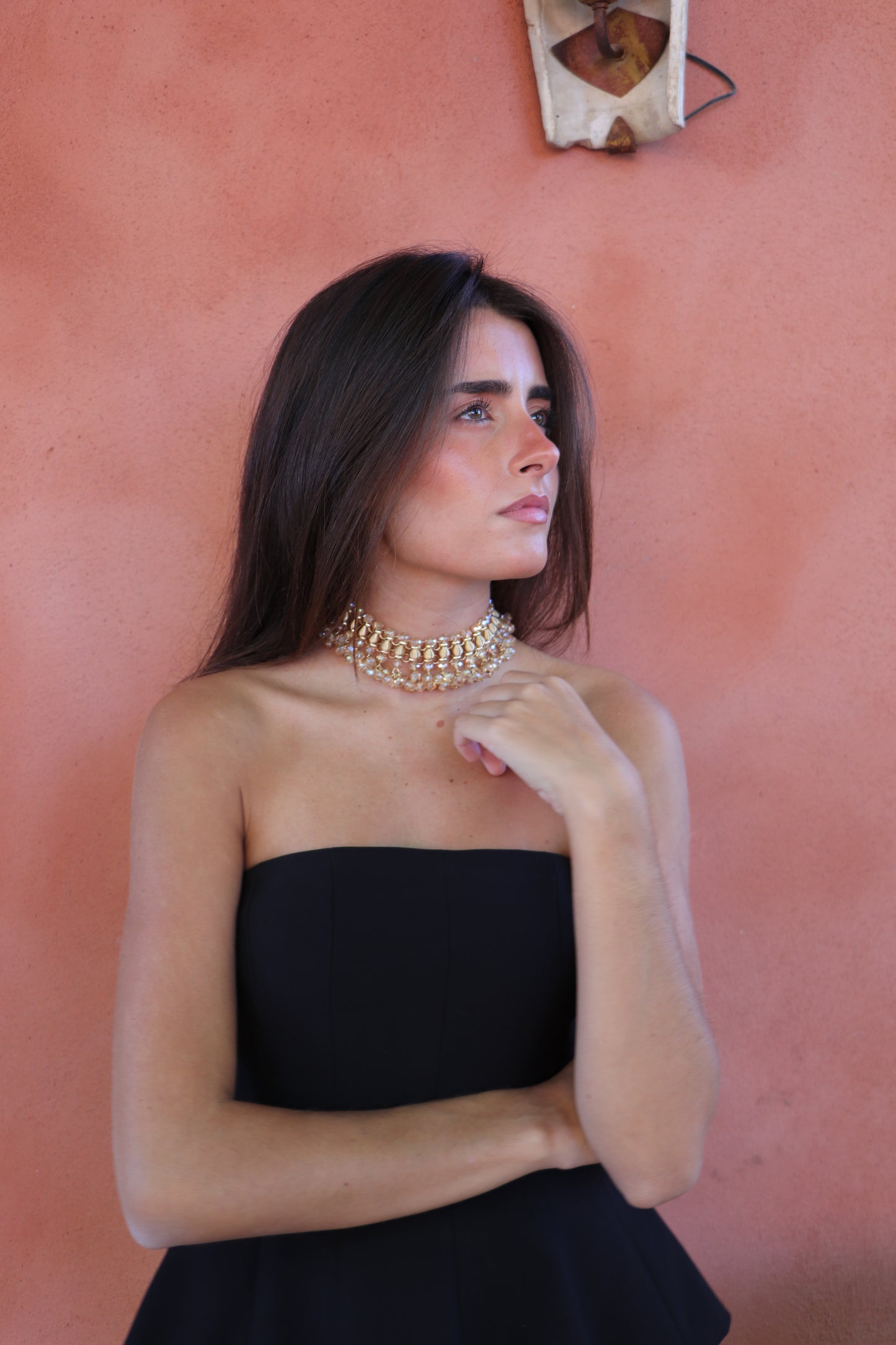 Choker cristal beige