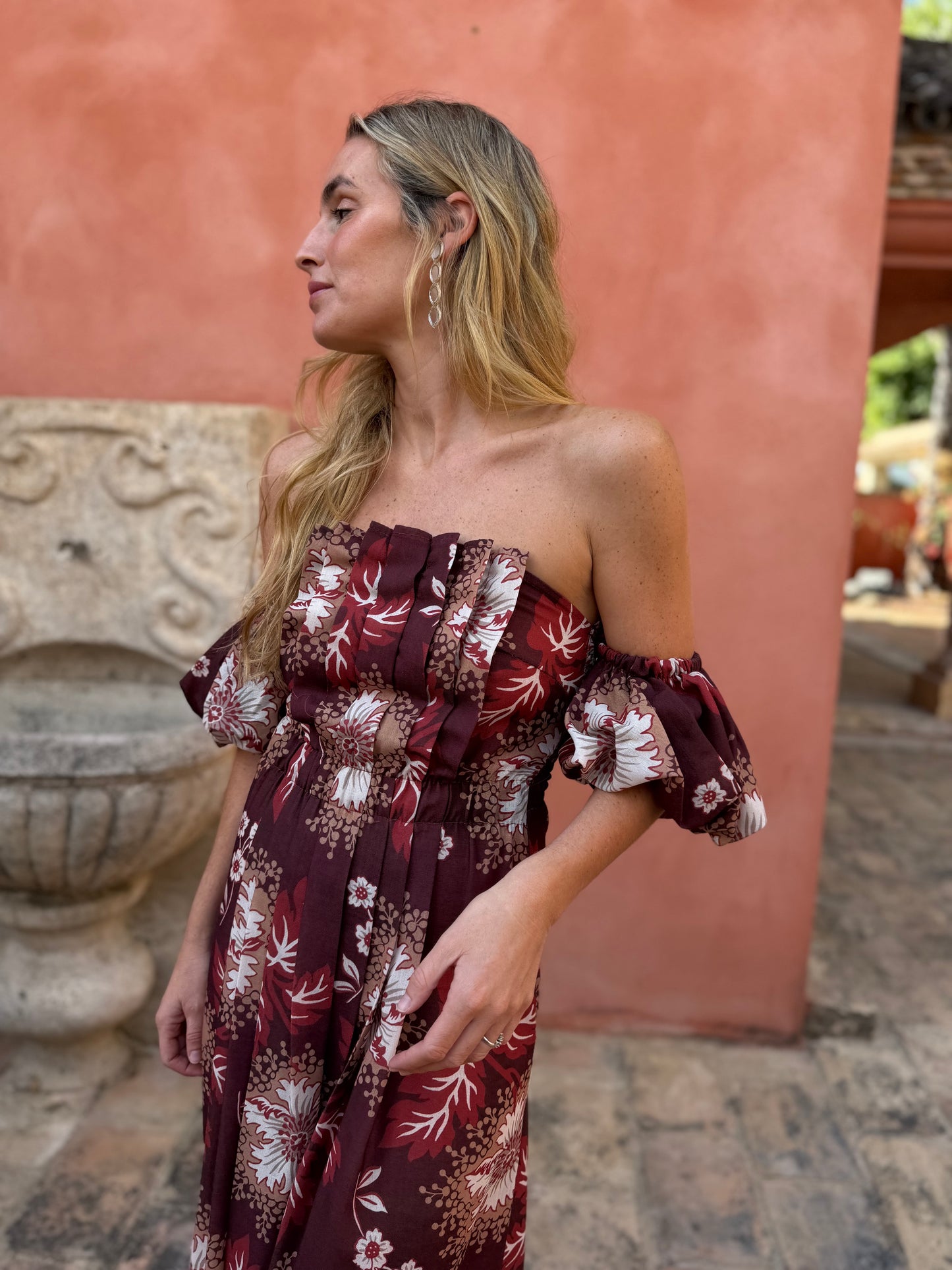 Vestido Tablas Burdeos