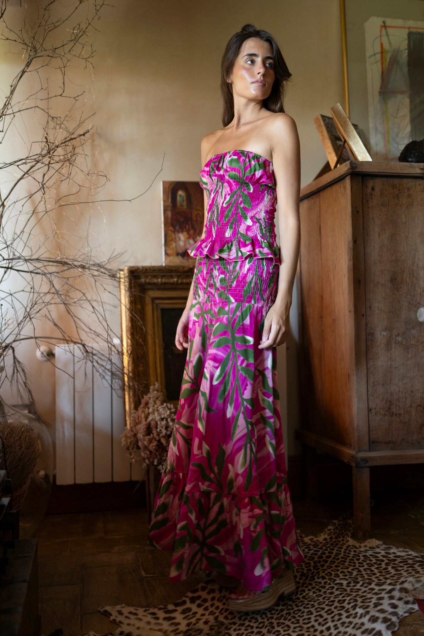 Conjunto Lanzarote hoja fucsia