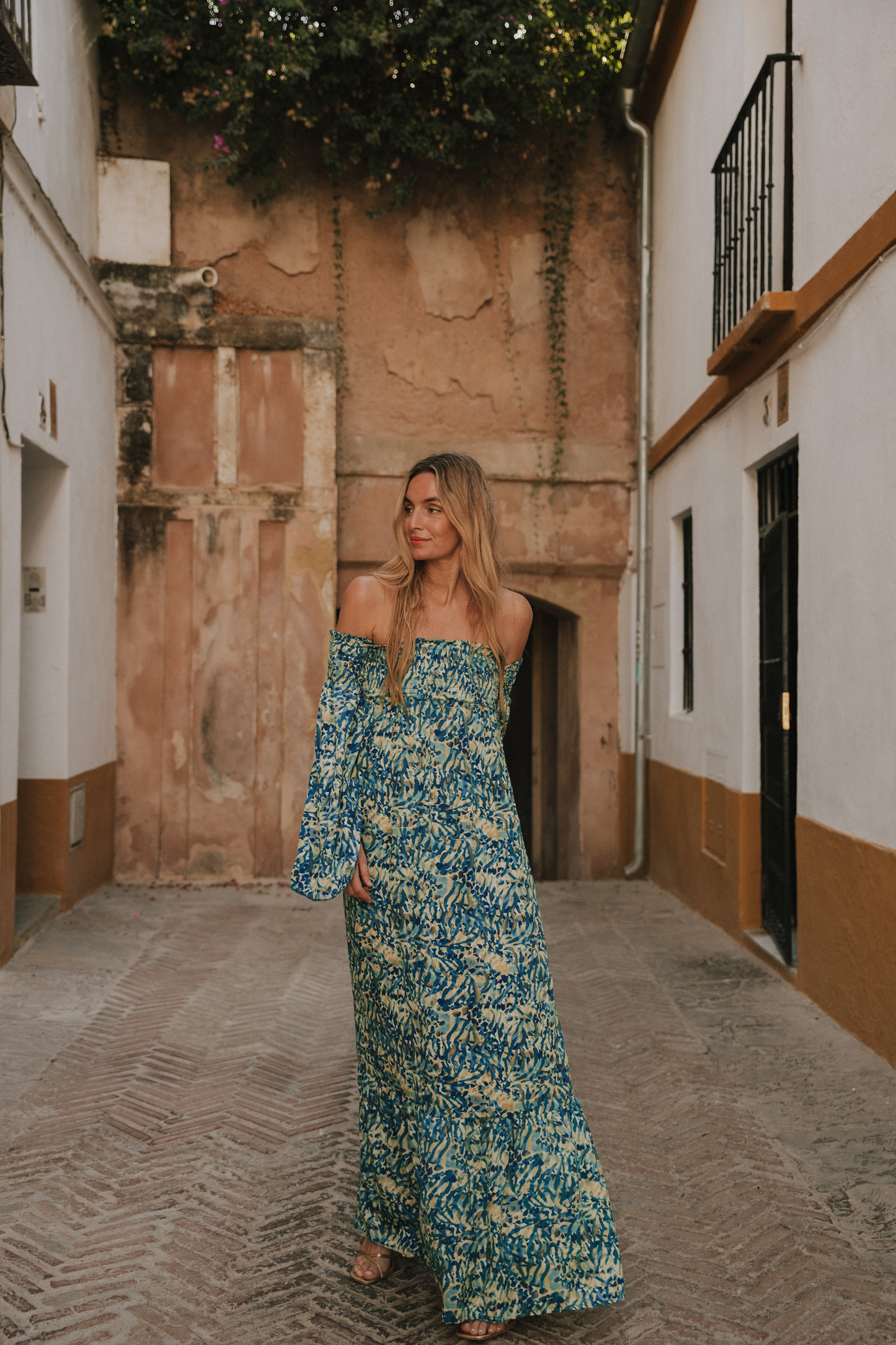 Vestido Venecia print turquesa