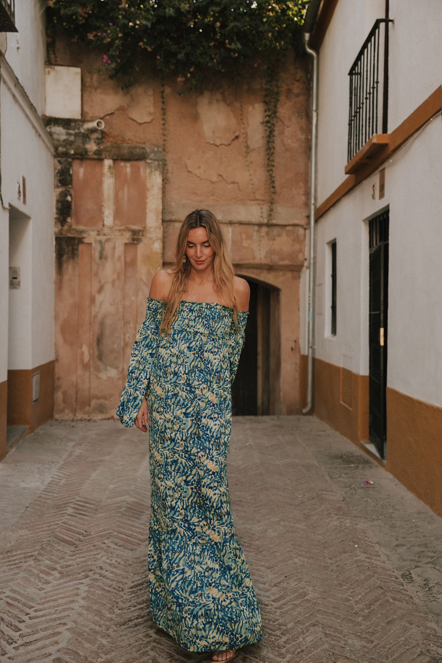 Vestido Venecia print turquesa