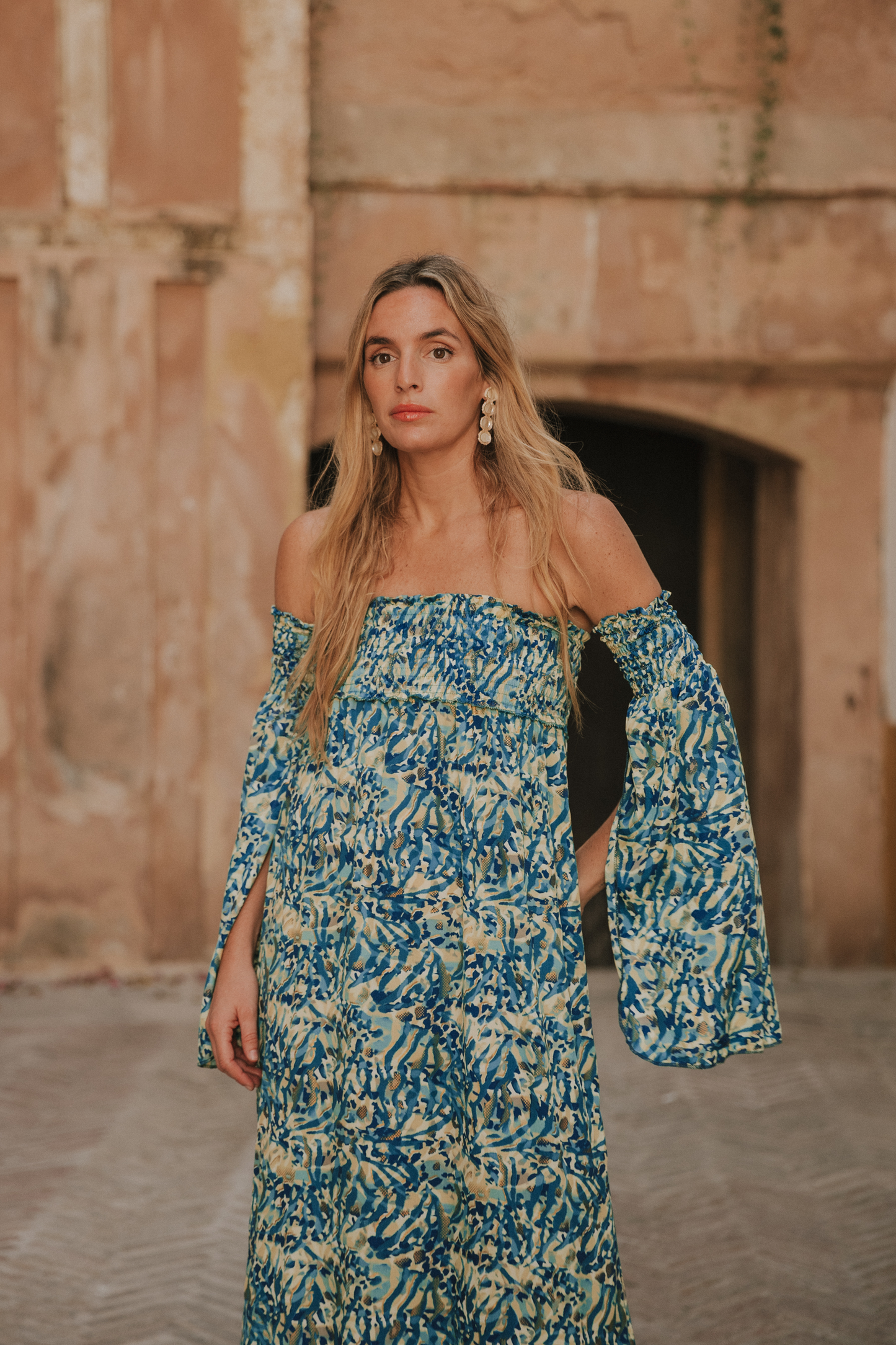 Vestido Venecia print turquesa