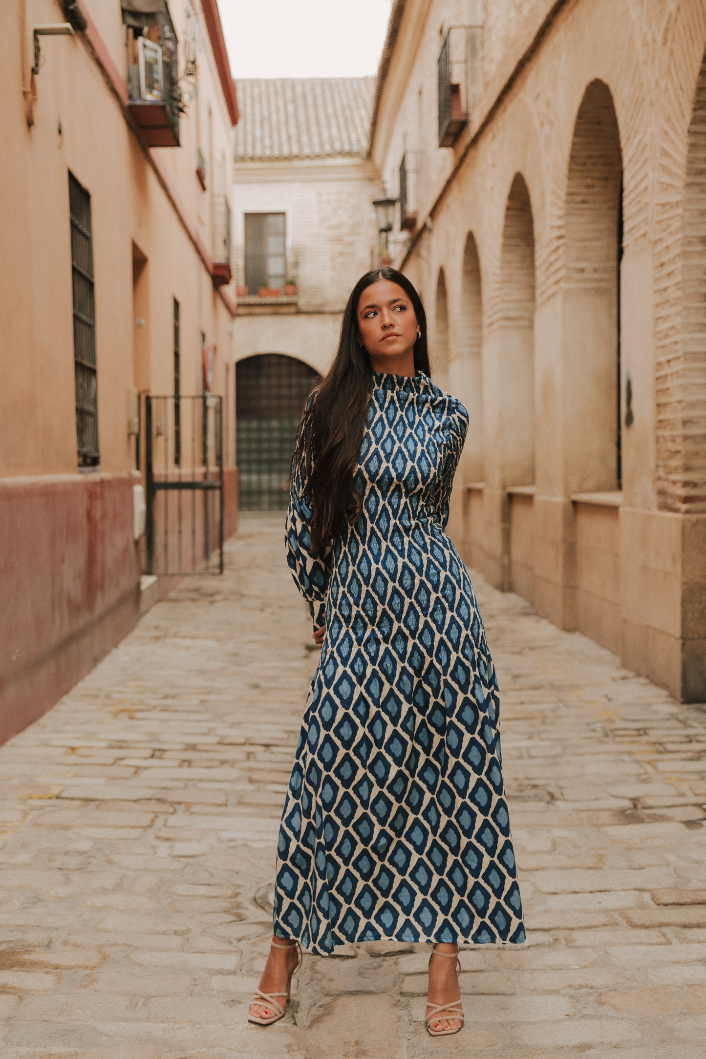 Vestido Toscana rombos azules