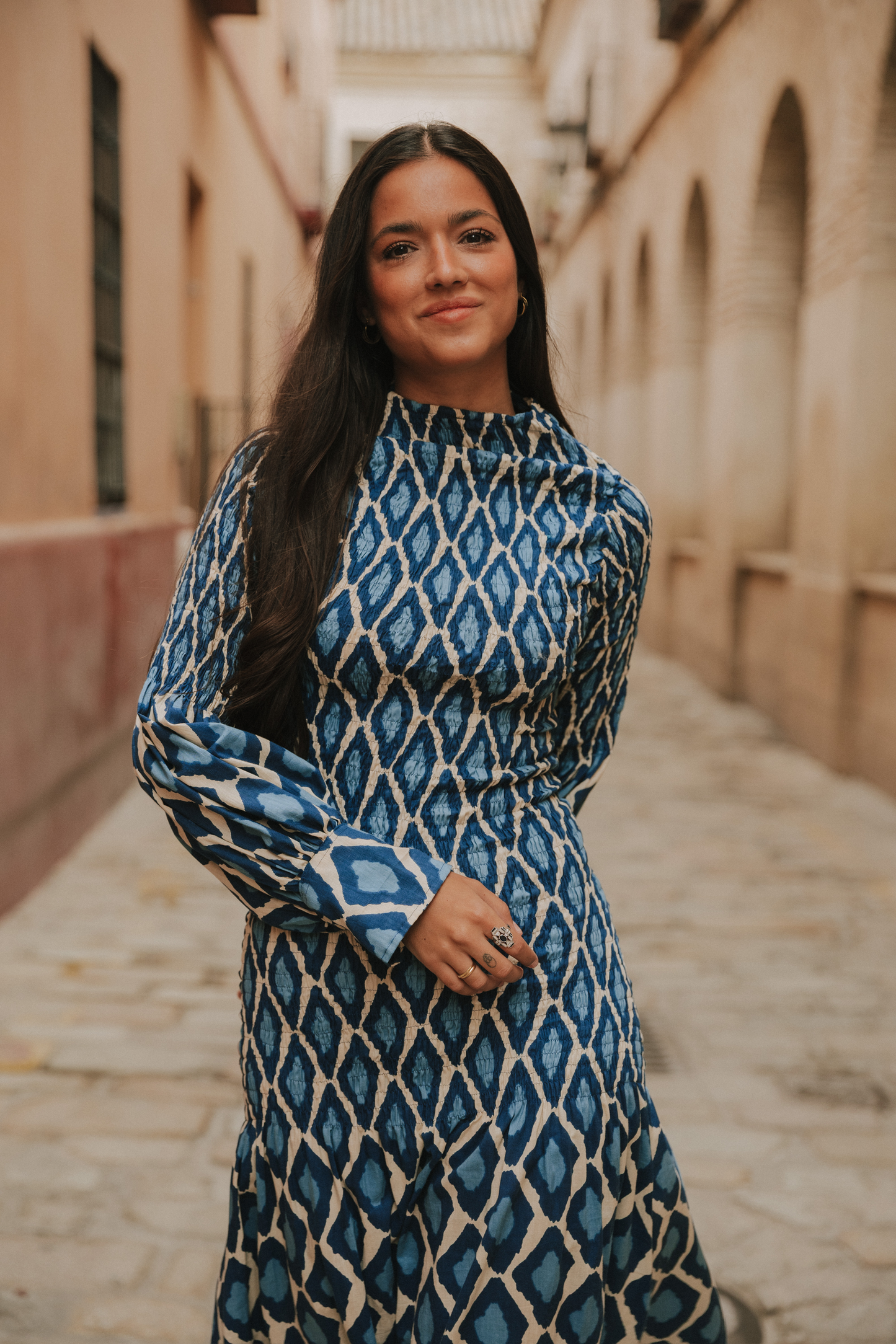 Vestido Toscana rombos azules