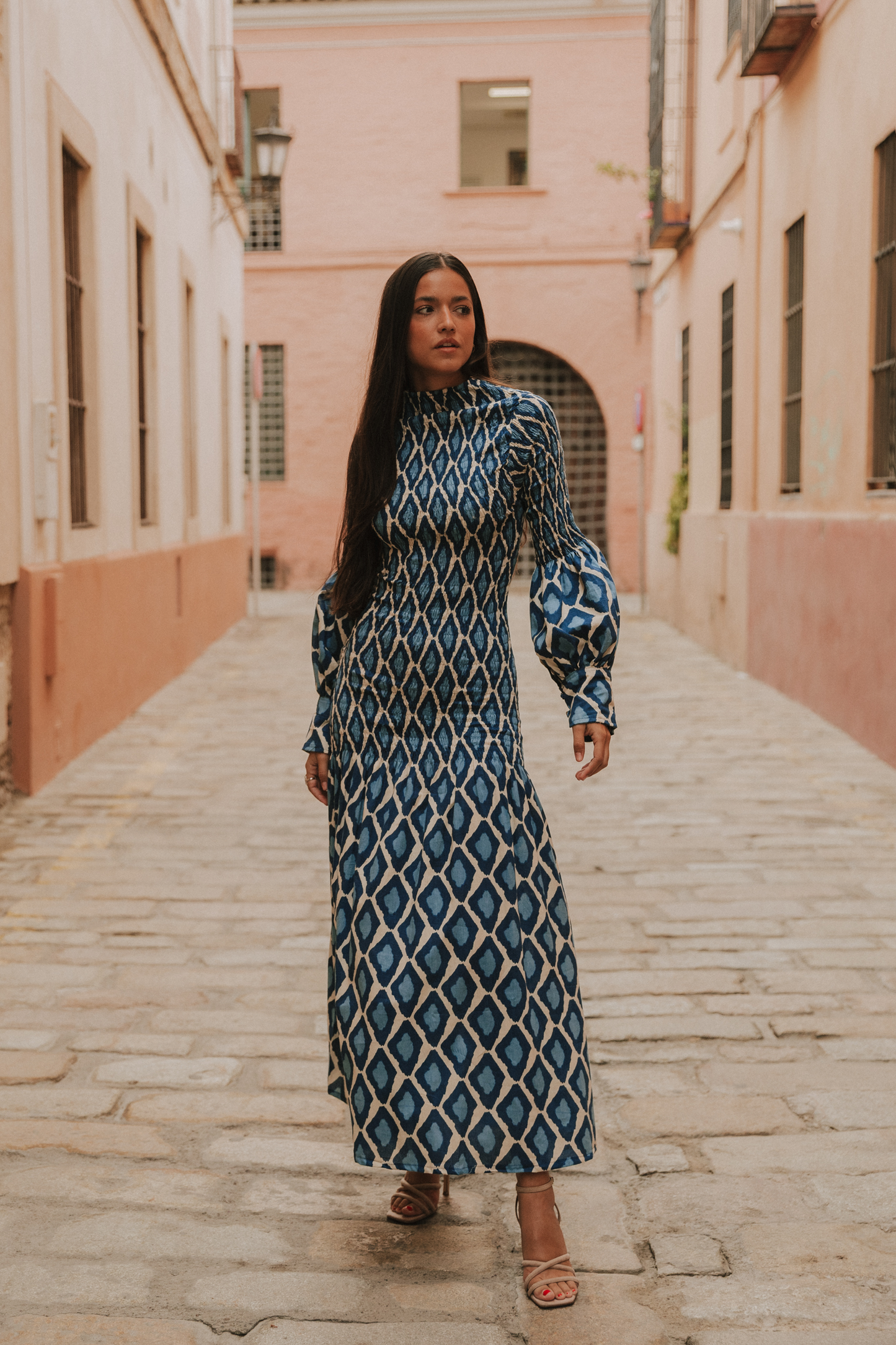 Vestido Toscana rombos azules