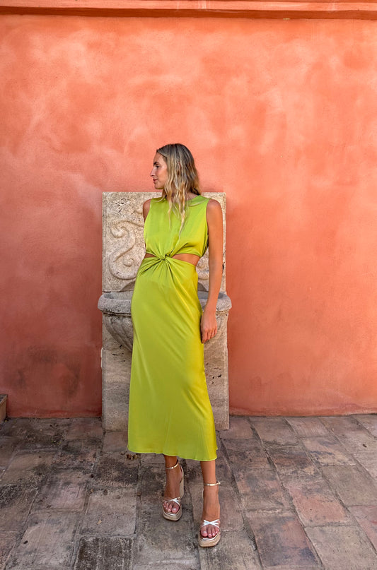 Vestido raso verde