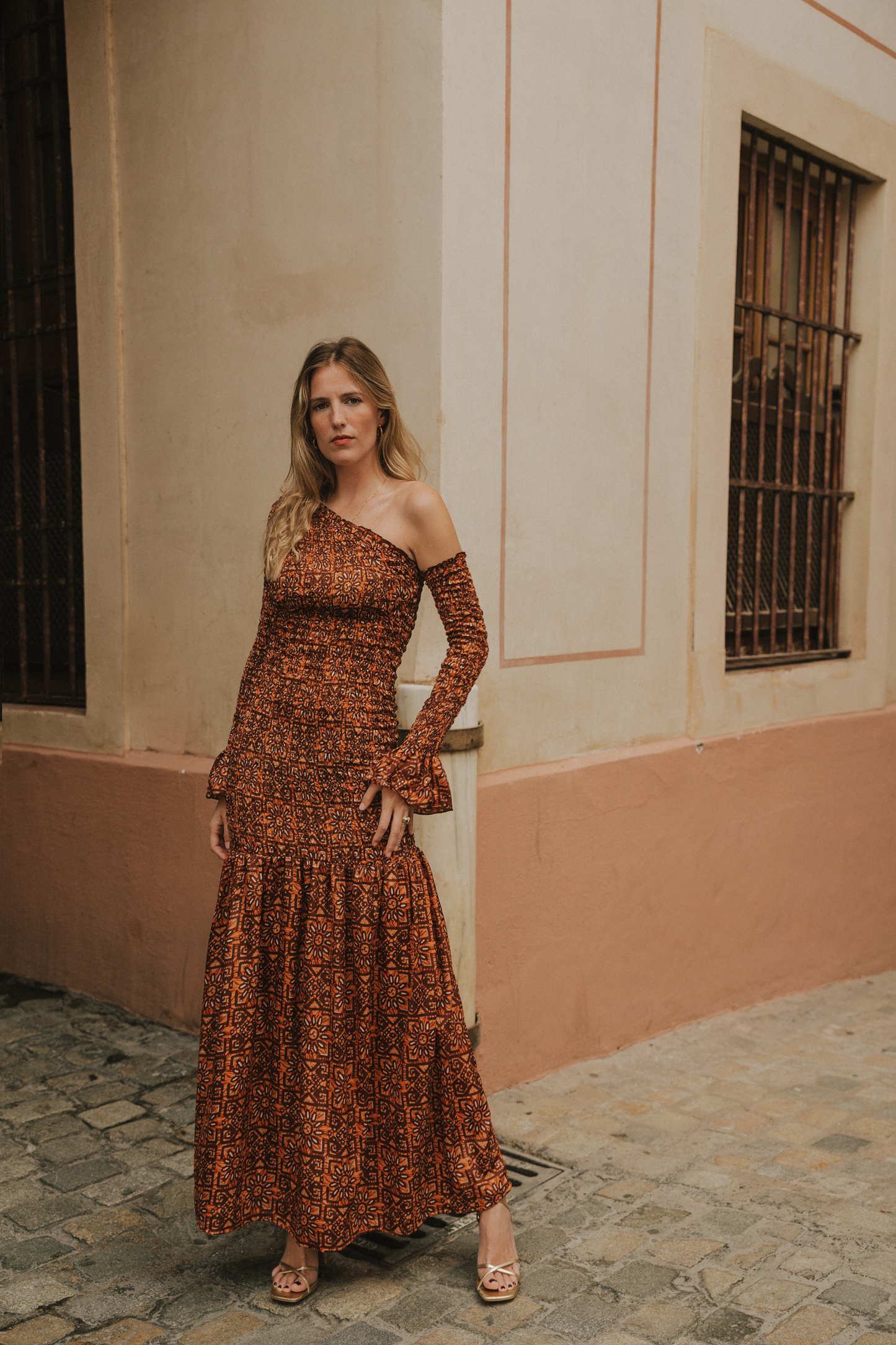 Vestido Catania marrón y teja